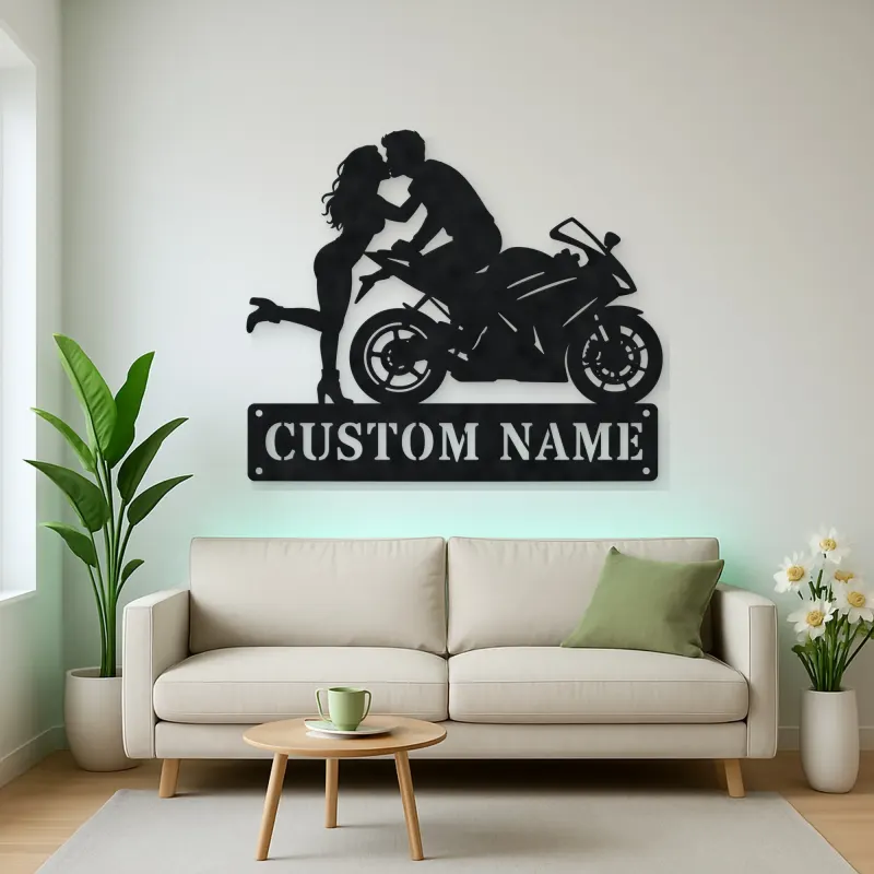 Personalized Sport Motorcycle Couple Metal Wall Art