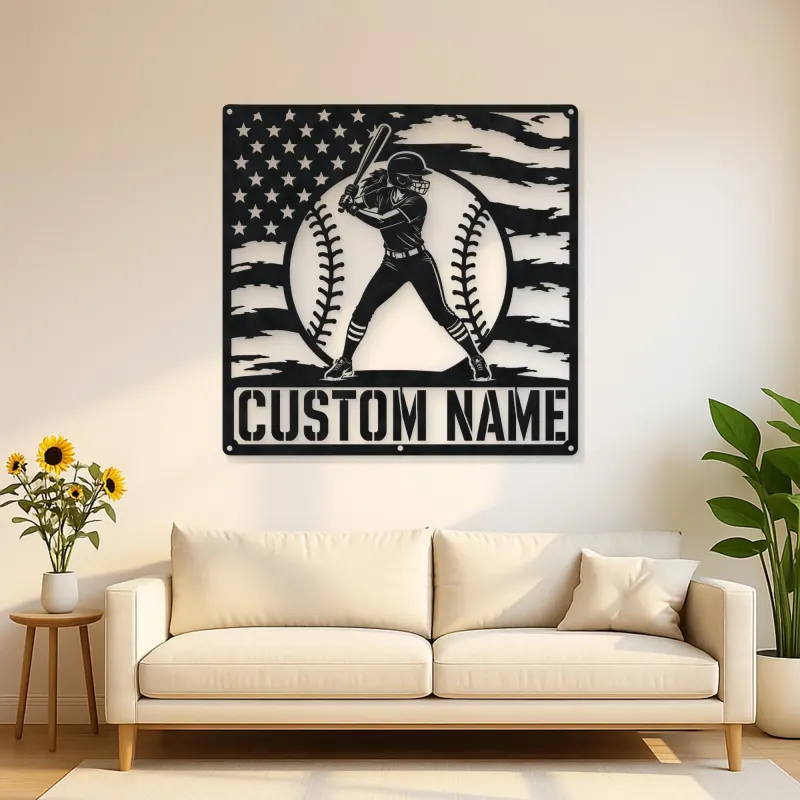 Personalized Female Softball Batter American Flag Metal Wall Art