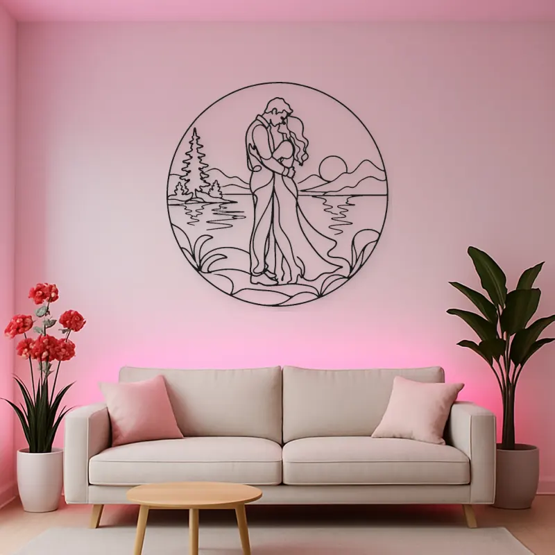 Lakeside Embrace Metal Wall Art | Romantic Couple Decor