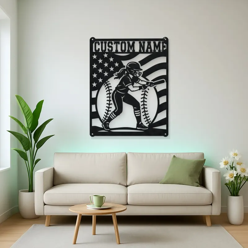 Personalized Female Softball Batter Vertical Flag Metal Wall Art