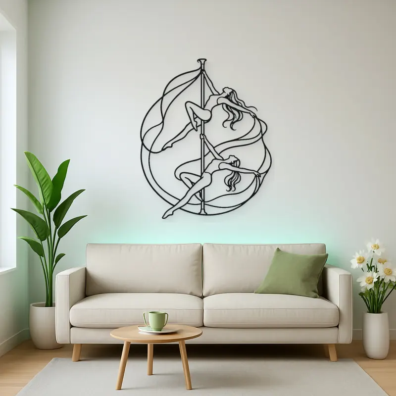 Pole Acrobatics Silhouette Metal Wall Art | Aerial Dance Wall Decor