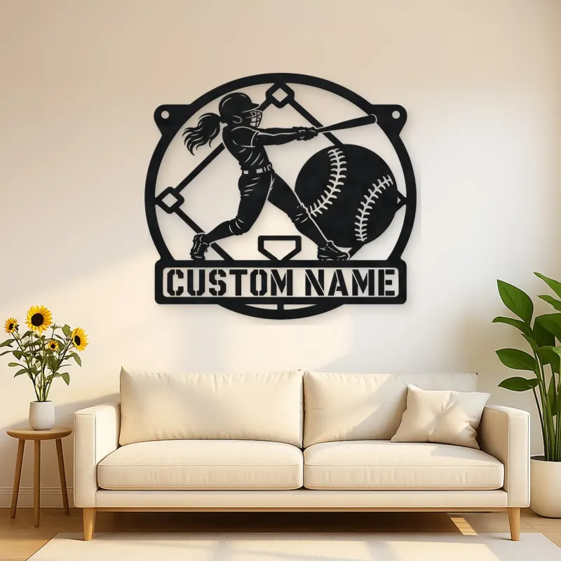 Personalized Softball Batter Metal Wall Art with Diamond