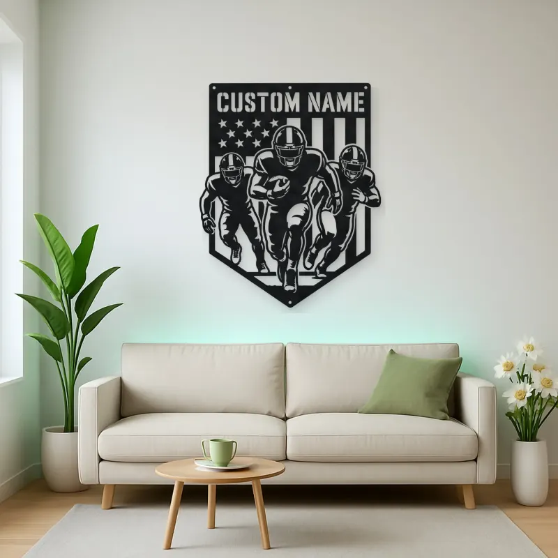 Personalized Three Football Players American Flag Metal Wall Art