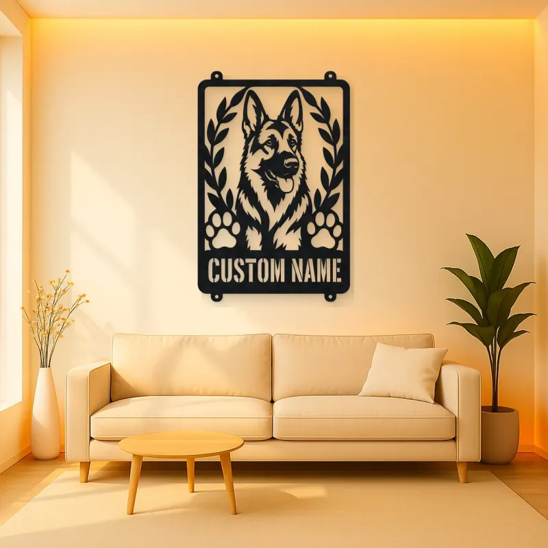 Personalized German Shepherd Metal Wall Art with Paw Prints