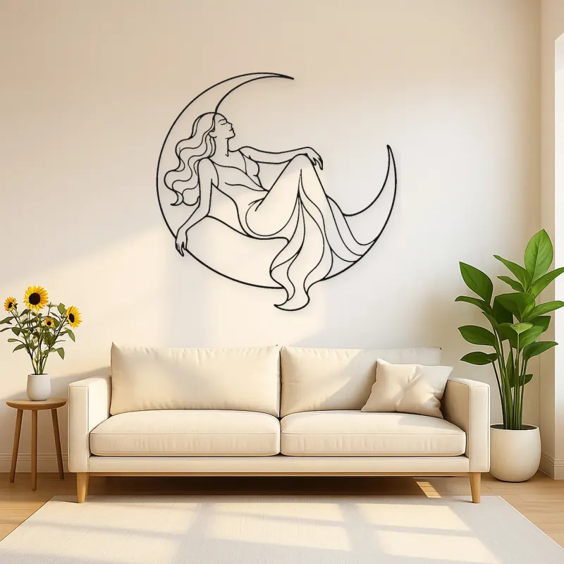 Reclining Crescent Muse Metal Wall Art | Celestial Woman Wall Decor