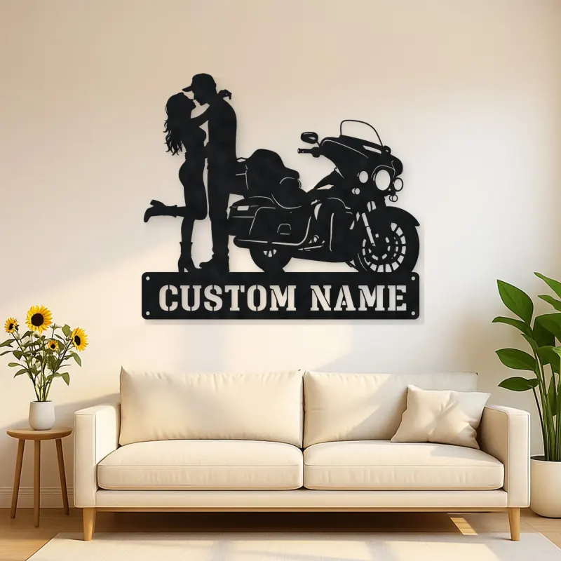 Personalized Touring Bagger Couple Metal Wall Art