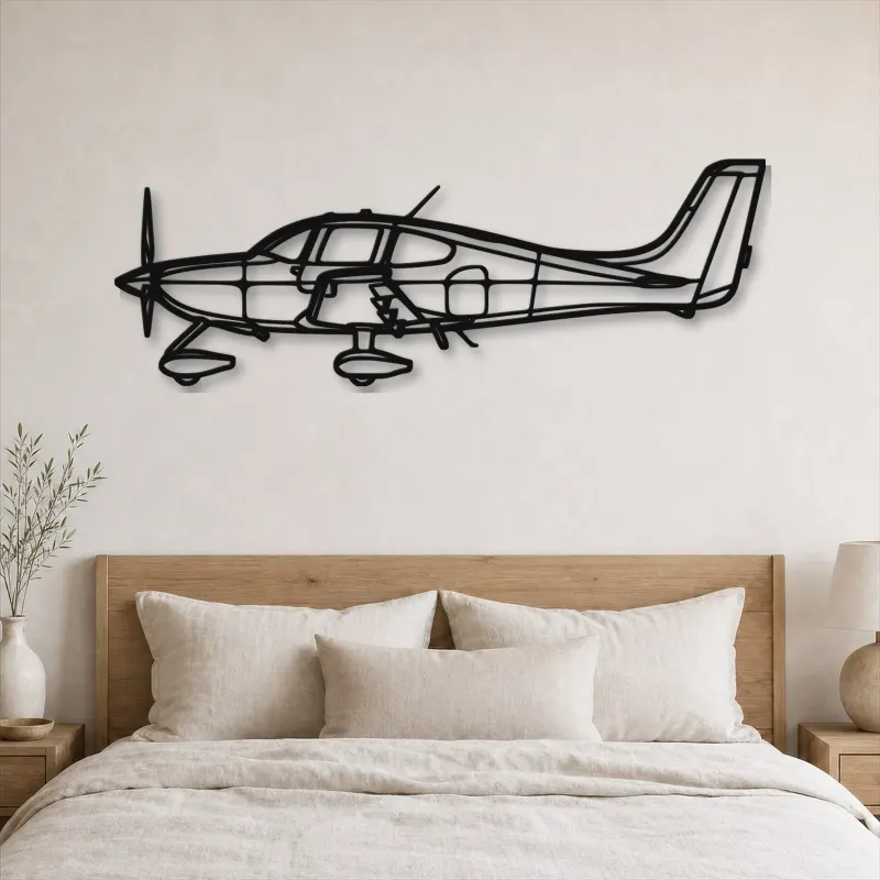 Silhouette d'avion SR22 en métal, Décoration murale en métal, Décor aéronautique, Décor d'aviation