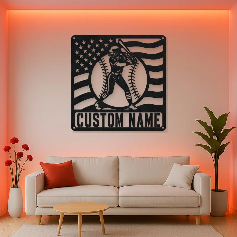 Personalized Female Softball Ready Stance Flag Metal Wall Art