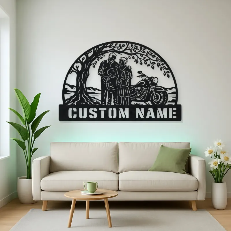 Personalized Grandparents Grandchildren Motorcycle Metal Wall Art