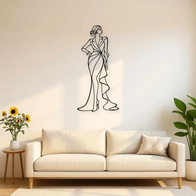 Décoration murale en métal Profil de Robe de Designer | Décor mural figure de mode