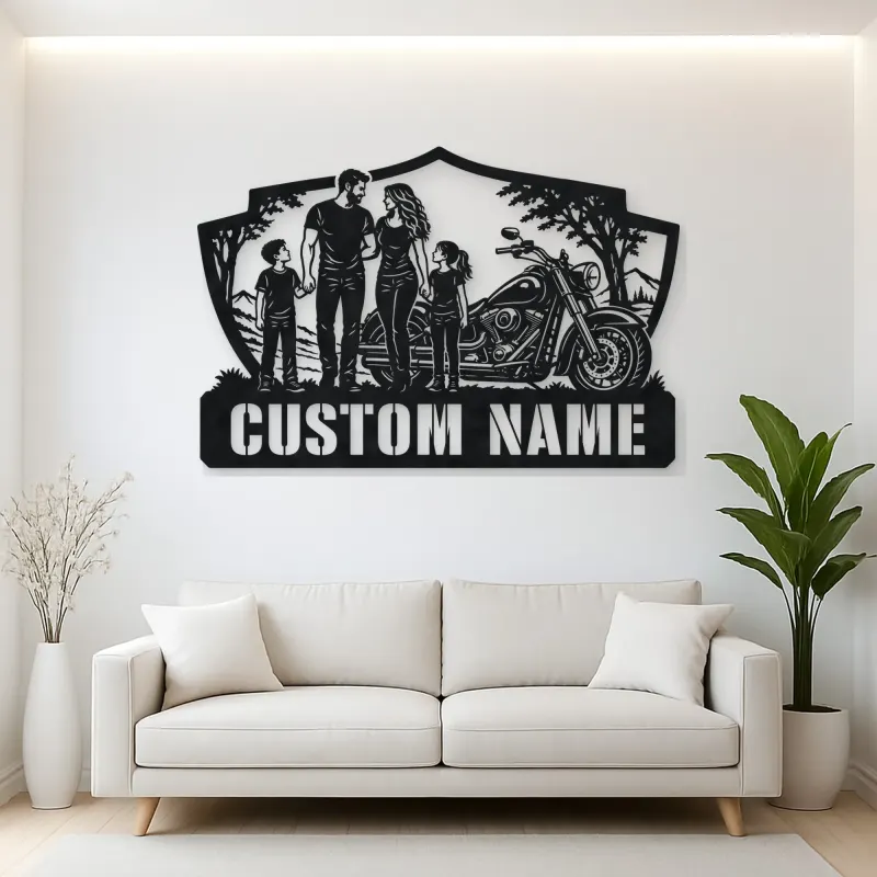 Personalized Family of Four Cruiser Motorcycle Metal Wall Art