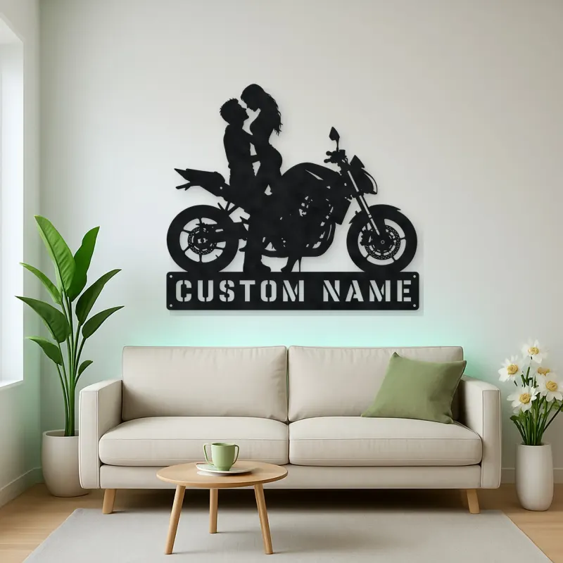 Personalized Modern Motorcycle Couple Metal Wall Art