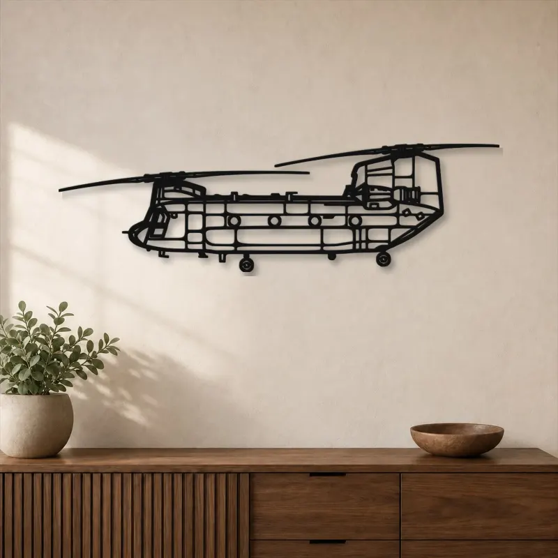 Silhouette de l'hélicoptère Chinook CH-47 en métal, Décoration murale, Cadeau d'anniversaire, Silhouette d'avion