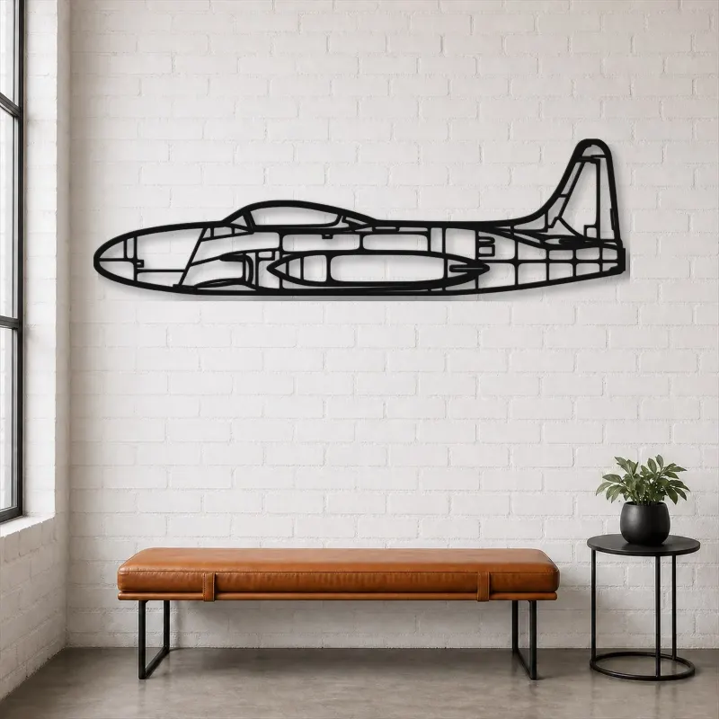 Insegna in metallo silhouette aereo T33, Silhouette aereo in metallo, Decorazione parete aviazione, Decorazione per aviatori