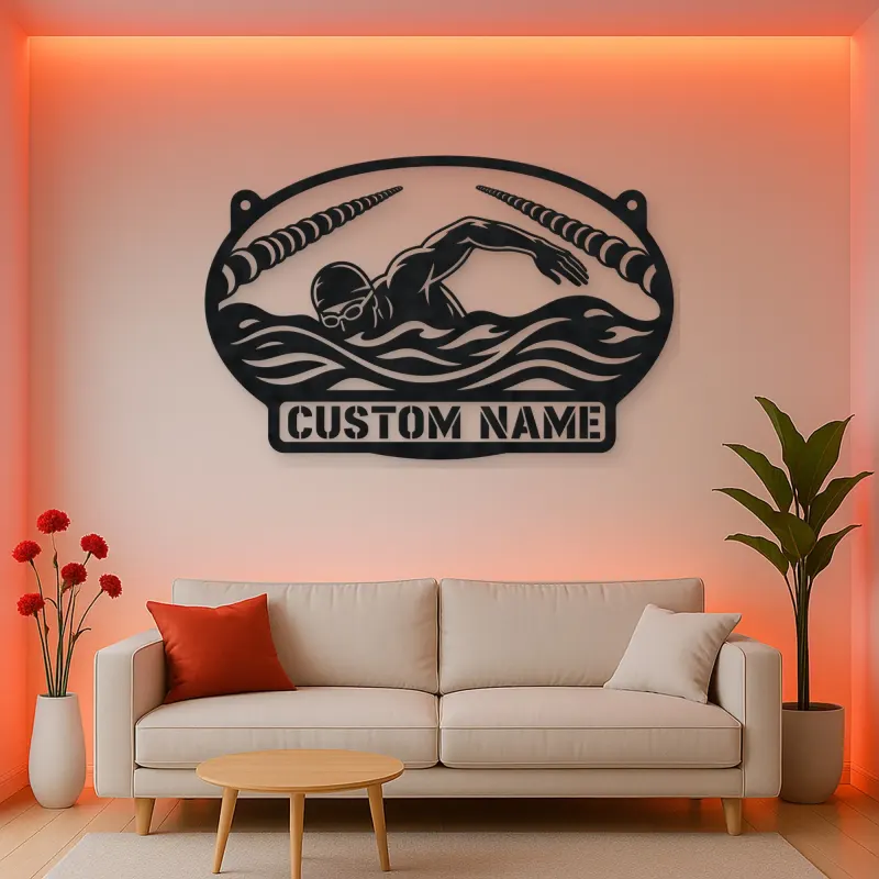 Personalized Freestyle Swimmer Metal Wall Art with Pool Lanes