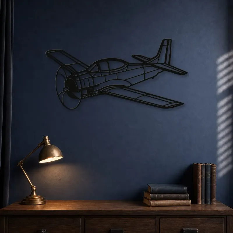 Insegna in metallo silhouette aereo T-28 Trojan Angle, Silhouette aereo in metallo, Decorazione parete aviazione, Decorazione per aviatori