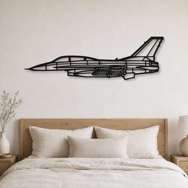 Silhouette d'avion F-16D en métal, Décoration murale aéronautique