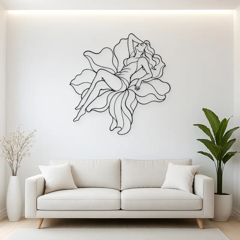 Reclining Flower Pose Metal Wall Art | Botanical Woman Wall Decor