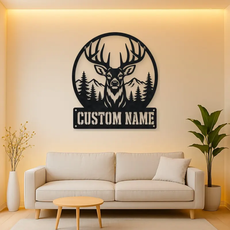 Personalized Buck Deer Metal Wall Art with Forest Landscape
