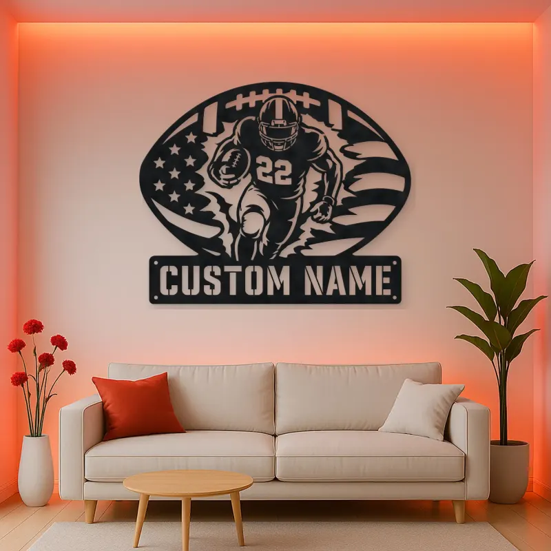 Personalized Number 22 Running Back American Flag Metal Wall Art