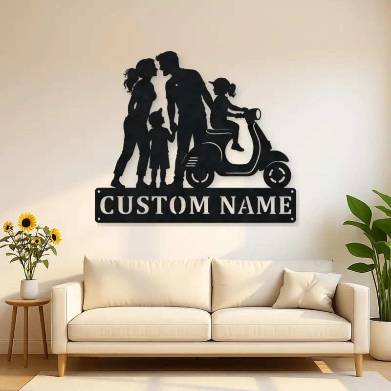 Personalized Scooter Family of Four Metal Wall Art