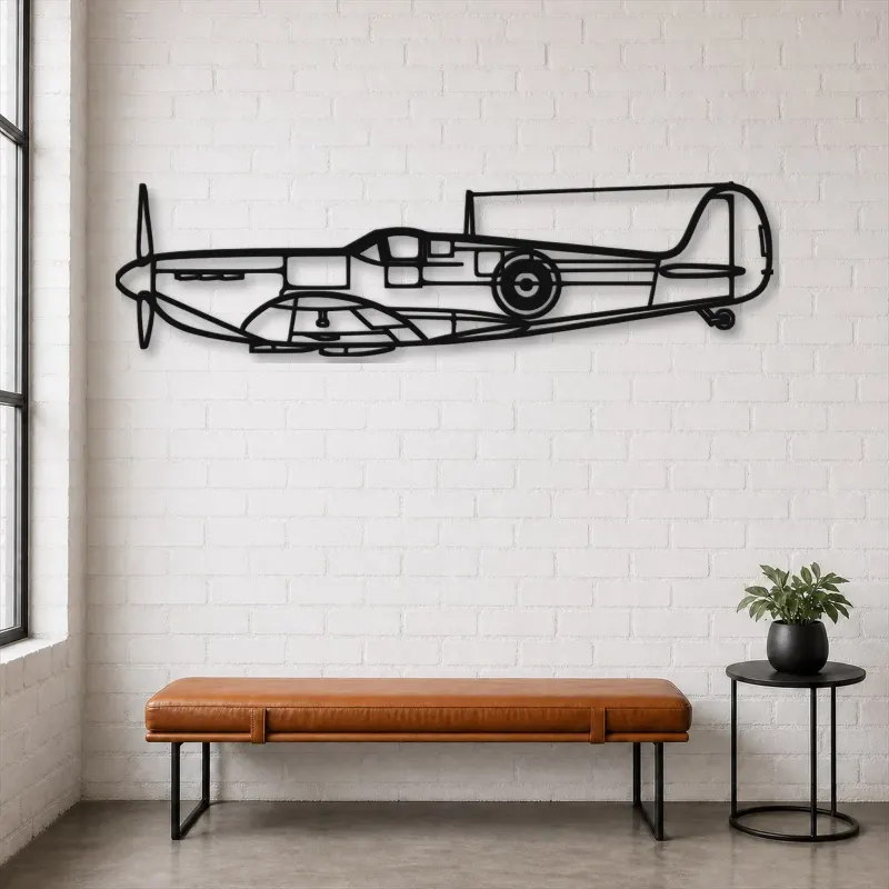 Silhouette d'avion Spitfire Mk. II en métal, Décoration murale en métal, Décor aéronautique, Décor d'aviation