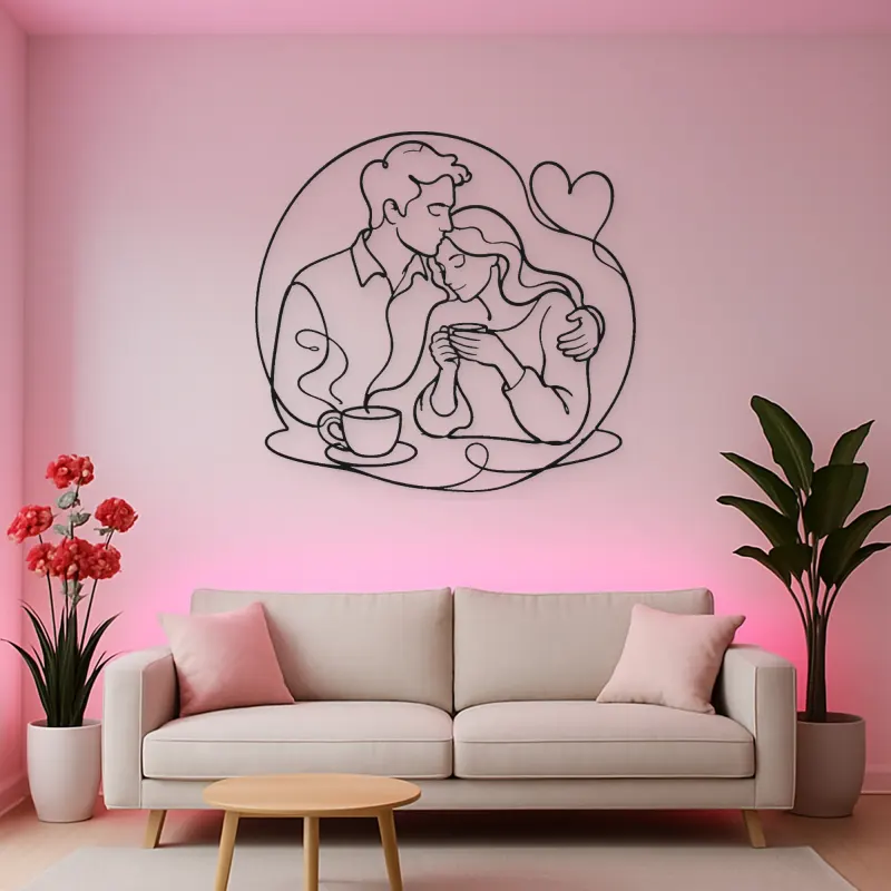 Coffee Morning Couple Metal Wall Art | Romantic Couple Decor