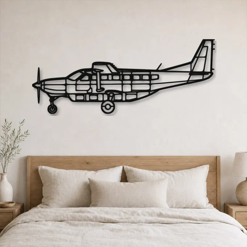 Silhouette en métal d'avion C208B Grand Caravan, Décoration murale en métal, Décor aéronautique, Cadeau pour aviateur