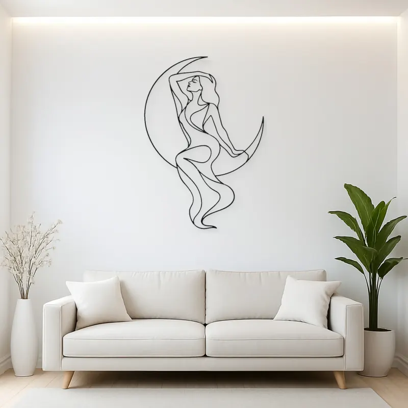 Draped Figure with Moon Metal Wall Art | Celestial Woman Wall Decor