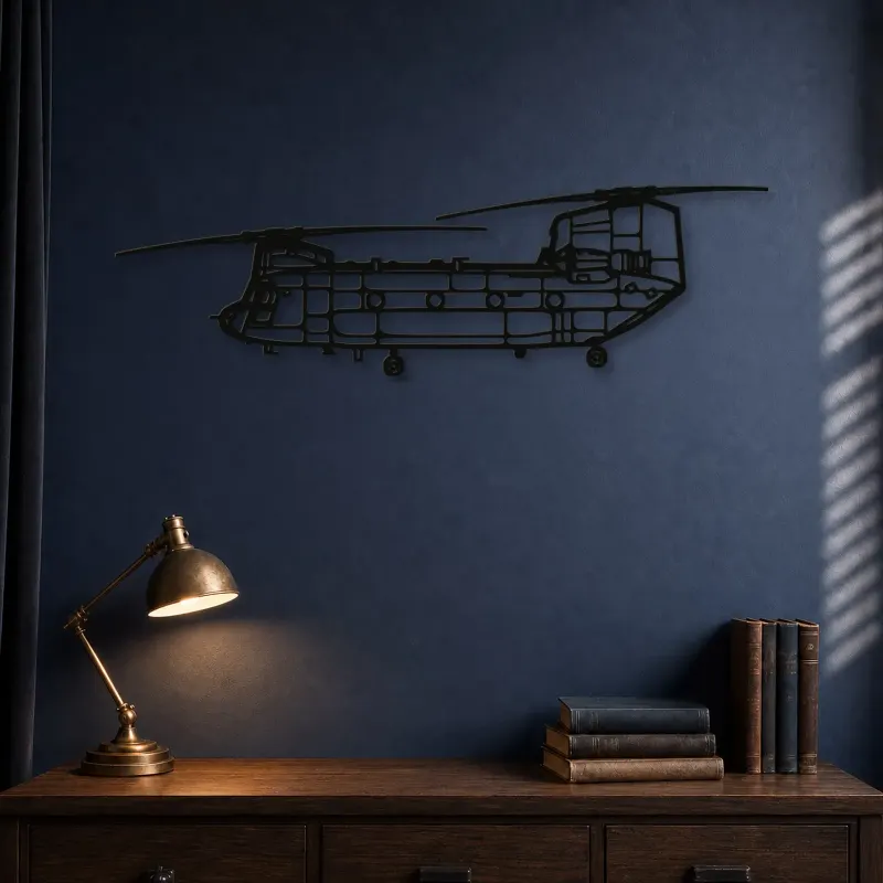 Silhouette de l'hélicoptère Chinook CH-47 en métal, Décoration murale, Cadeau d'anniversaire, Silhouette d'avion
