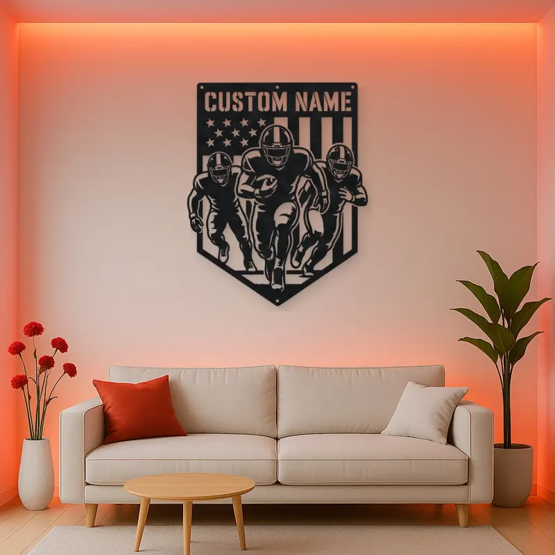 Personalized Three Football Players American Flag Metal Wall Art