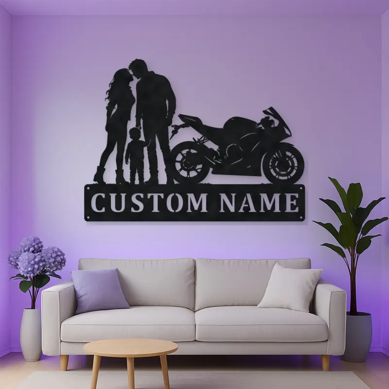 Personalized Sport Bike Family of Three Metal Wall Art