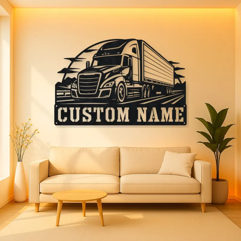 Personalized Modern Semi and Box Trailer Metal Wall Art