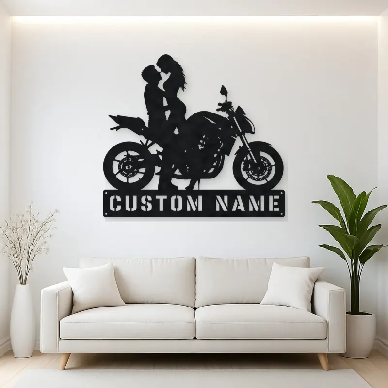 Personalized Modern Motorcycle Couple Metal Wall Art