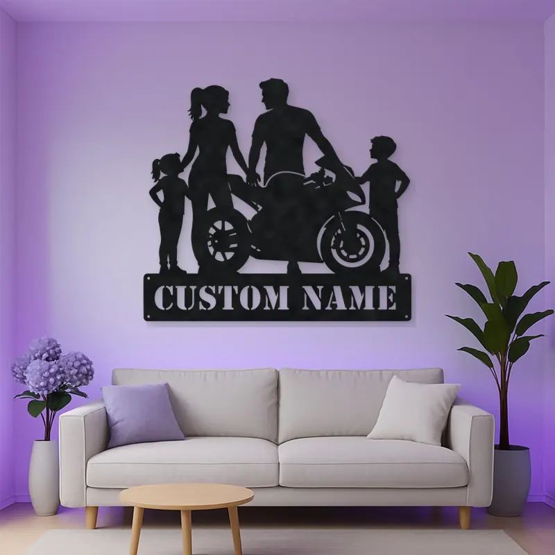 Personalized Sport Motorcycle Family of Four Metal Wall Art