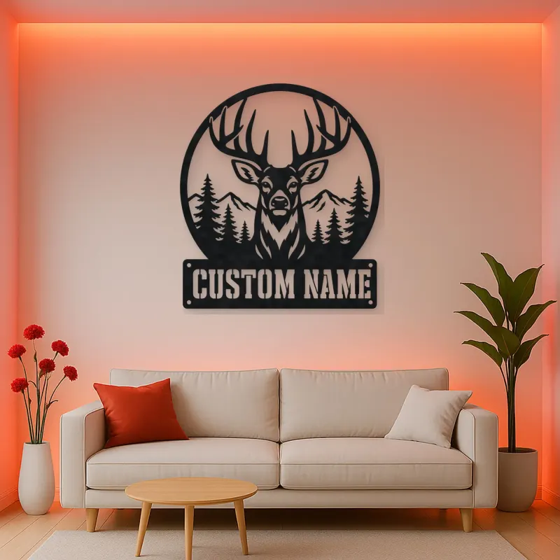 Personalized Buck Deer Metal Wall Art with Forest Landscape