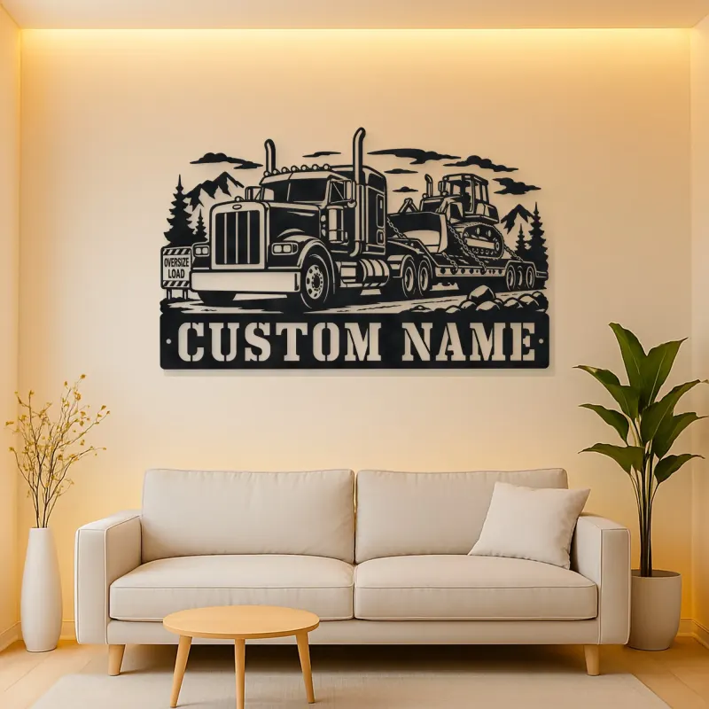 Personalized Heavy Haul Truck and Bulldozer Metal Wall Art