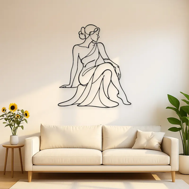 Sitzende Seitenblick Metall-Wandkunst | Feminine Figur Deko
