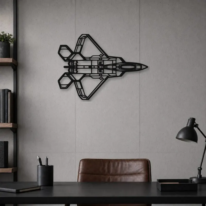 Insegna in metallo silhouette aereo F-22 Raptor Top, Silhouette di aerei in metallo, Decorazione murale di aviazione, Decorazione per aviatori