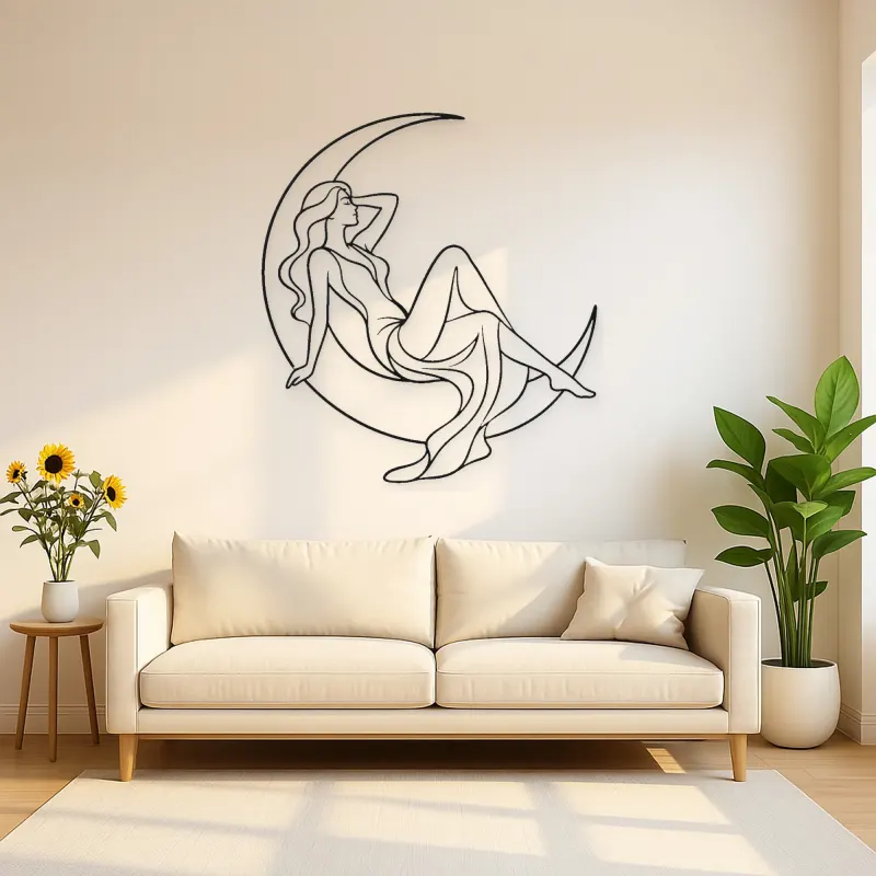 Crescent Reclining Figure Metal Wall Art | Celestial Woman Wall Decor