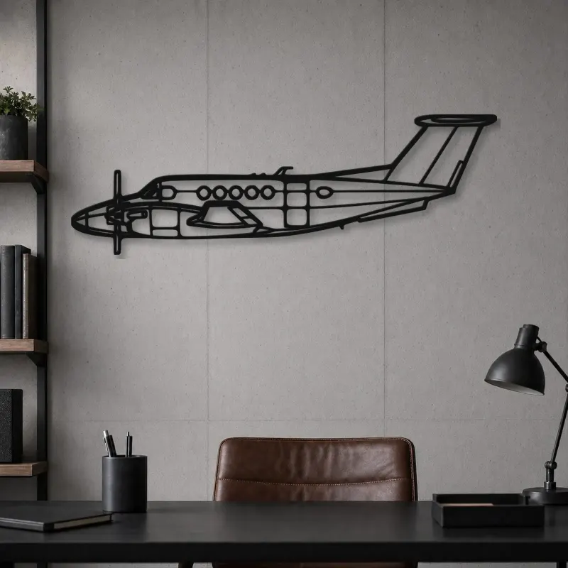 Silhouette en métal d'avion King Air B200, Décoration murale en métal, Décor aéronautique, Décor d'aviation