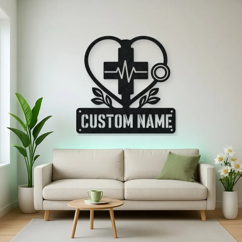 Personalized Medical Heart Metal Wall Art with Stethoscope