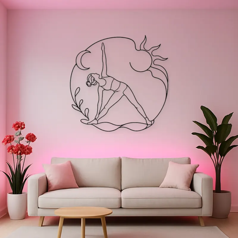 Triangle Pose Line Metal Wall Art | Yoga and Meditation Wall Decor