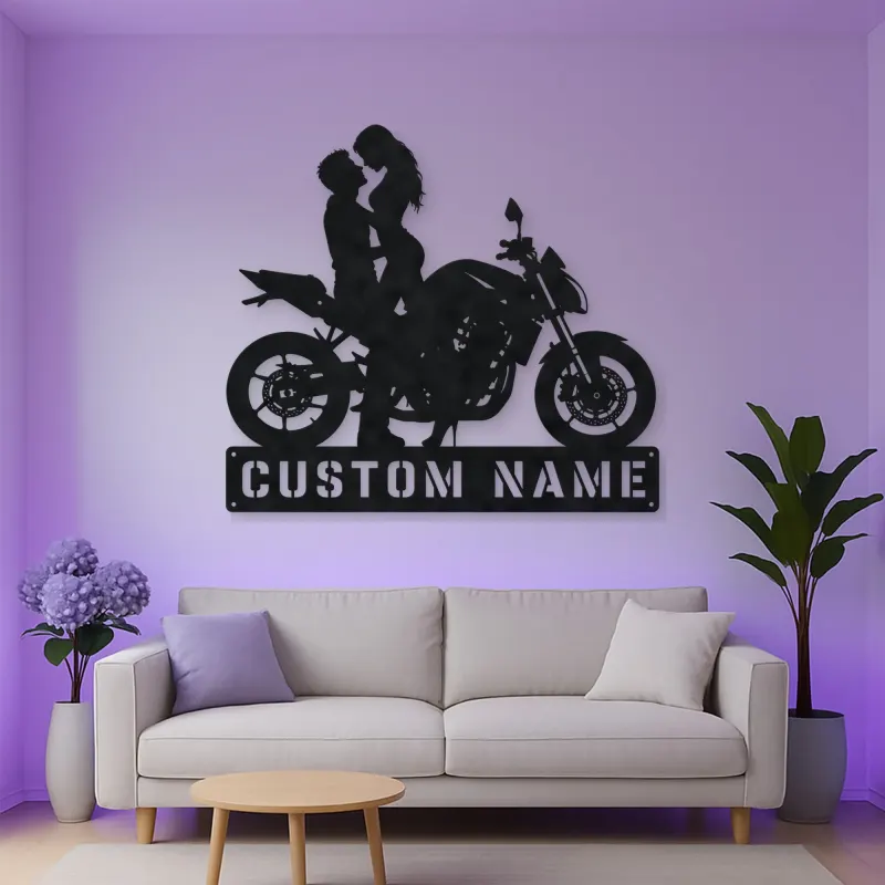 Personalized Modern Motorcycle Couple Metal Wall Art