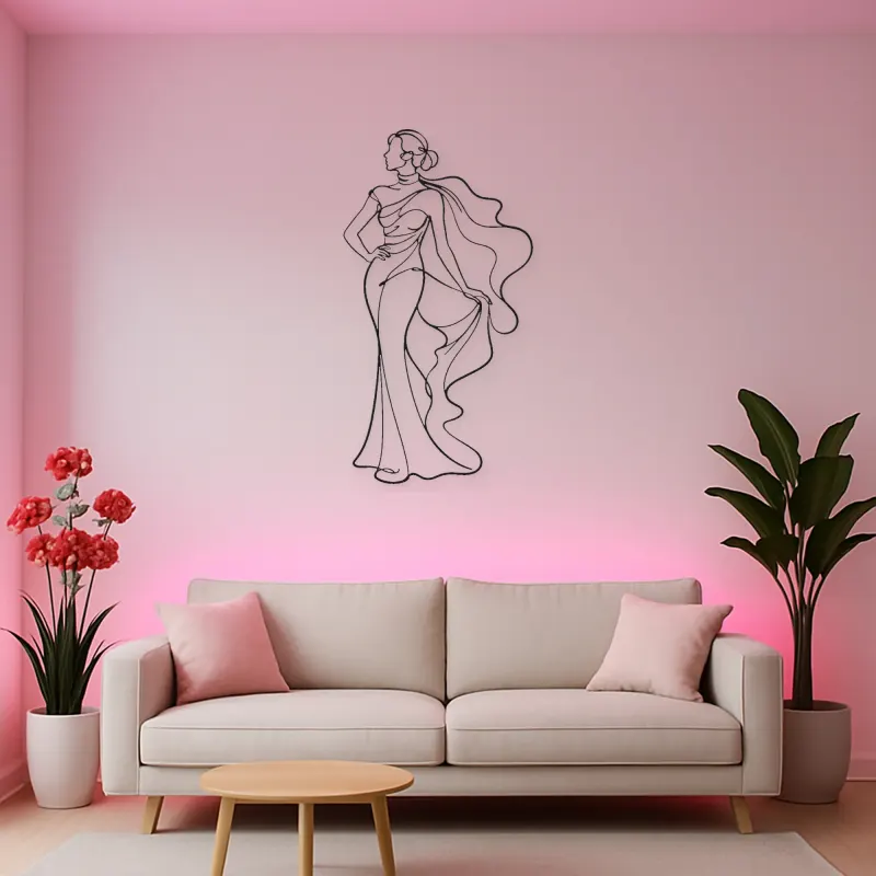 Flowing Scarf Profile Metal Wall Art | Fashion Figure Wall Decor