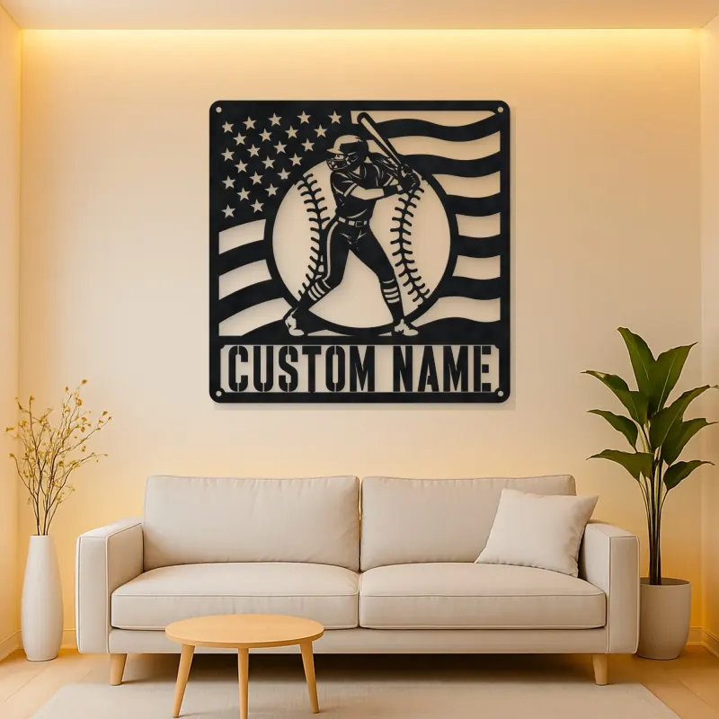 Personalized Female Softball Ready Stance Flag Metal Wall Art