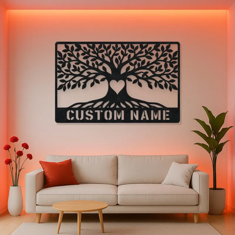 Personalized Leafy Tree Metal Wall Art with Heart