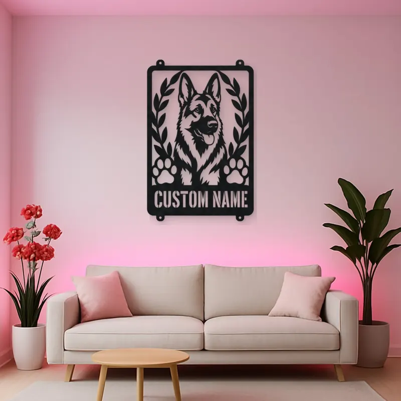 Personalized German Shepherd Metal Wall Art with Paw Prints