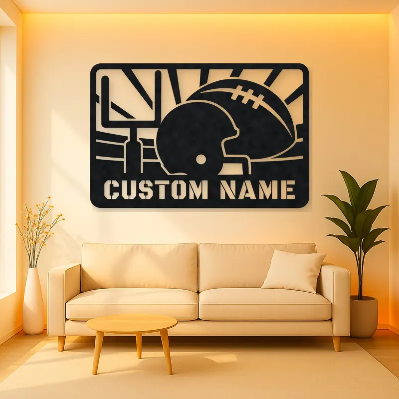 Personalized Football Helmet Metal Wall Art with Goalposts