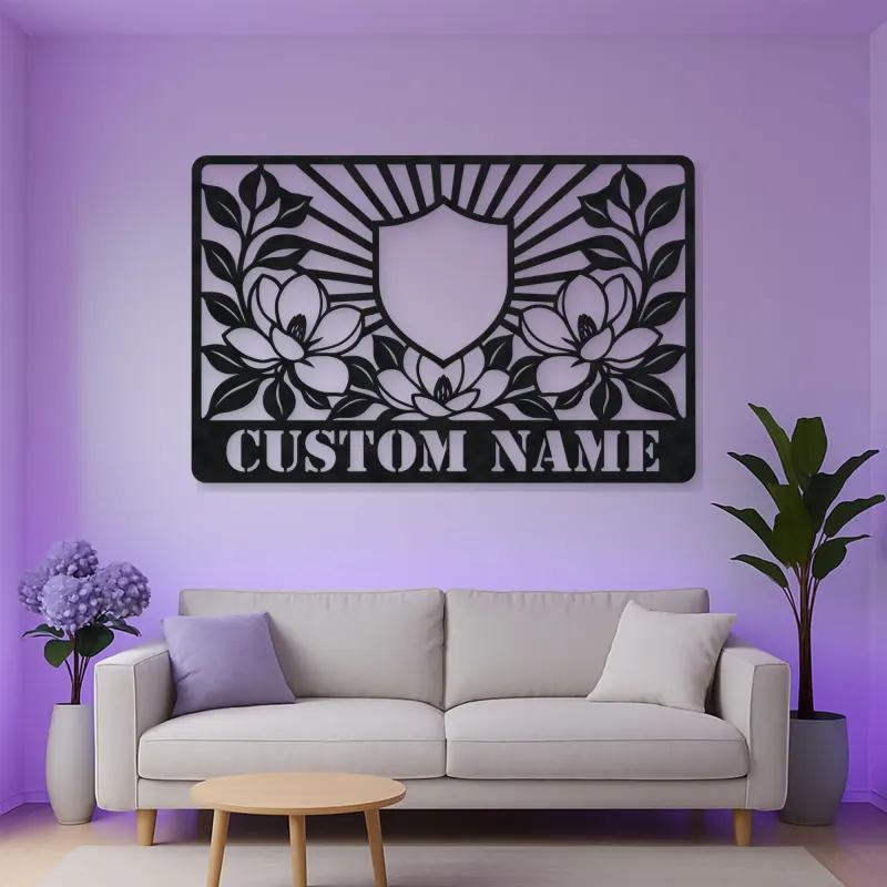 Personalized Magnolia Monogram Metal Wall Art
